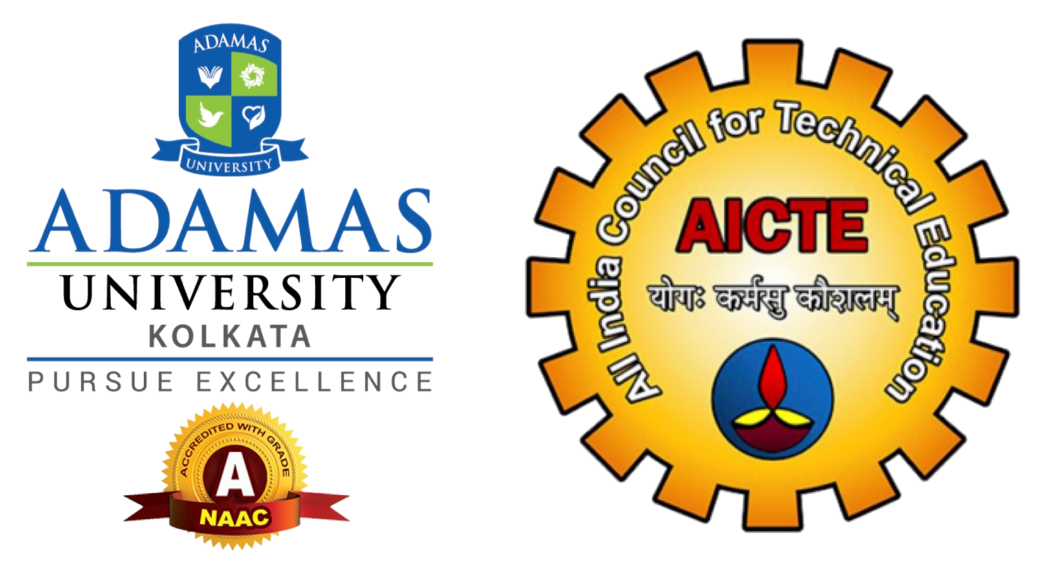 Adamas University Logo and AICTE Logo